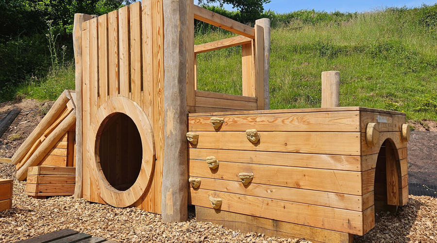 Wooden train structure in the adventure playground