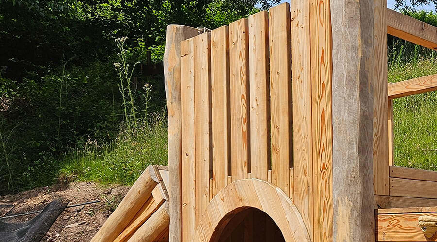Wooden train structure in the adventure playground