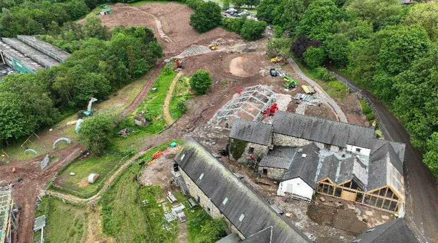 Aerial view of heat pump installation